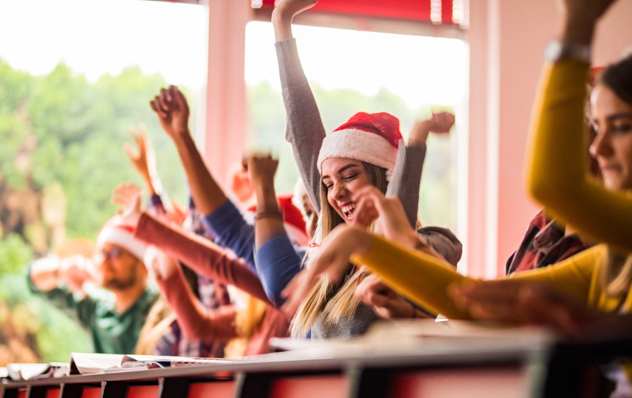 Students in a classroom celebrating Christmas