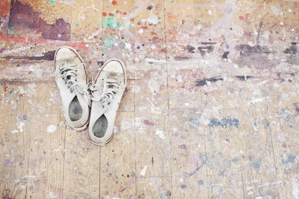 shoes with a splatter paint background
