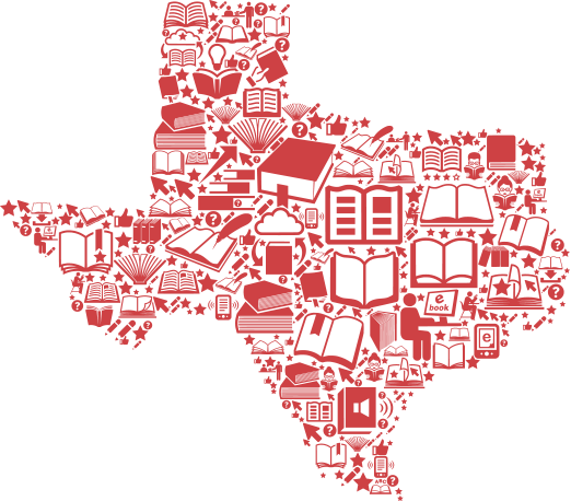 State of Texas graphic with books